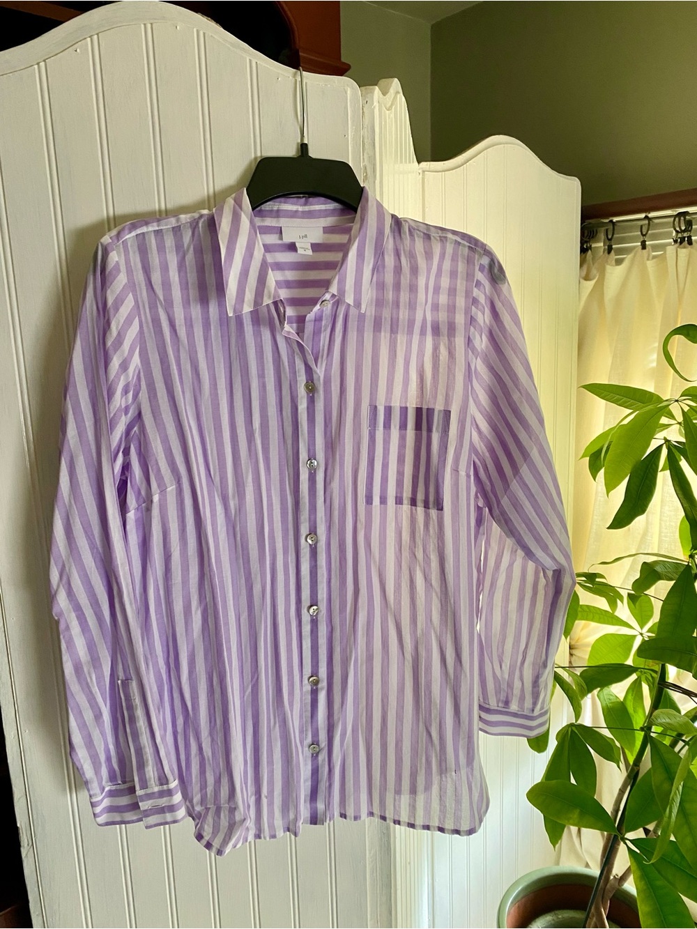 J. Jill Lavender and White Striped Button-Front Shirt